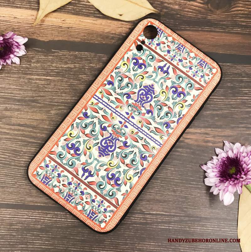 Custodia iPhone Xr Vintage Morbido Di Personalità, Cover iPhone Xr Silicone Blu Stile Cinese