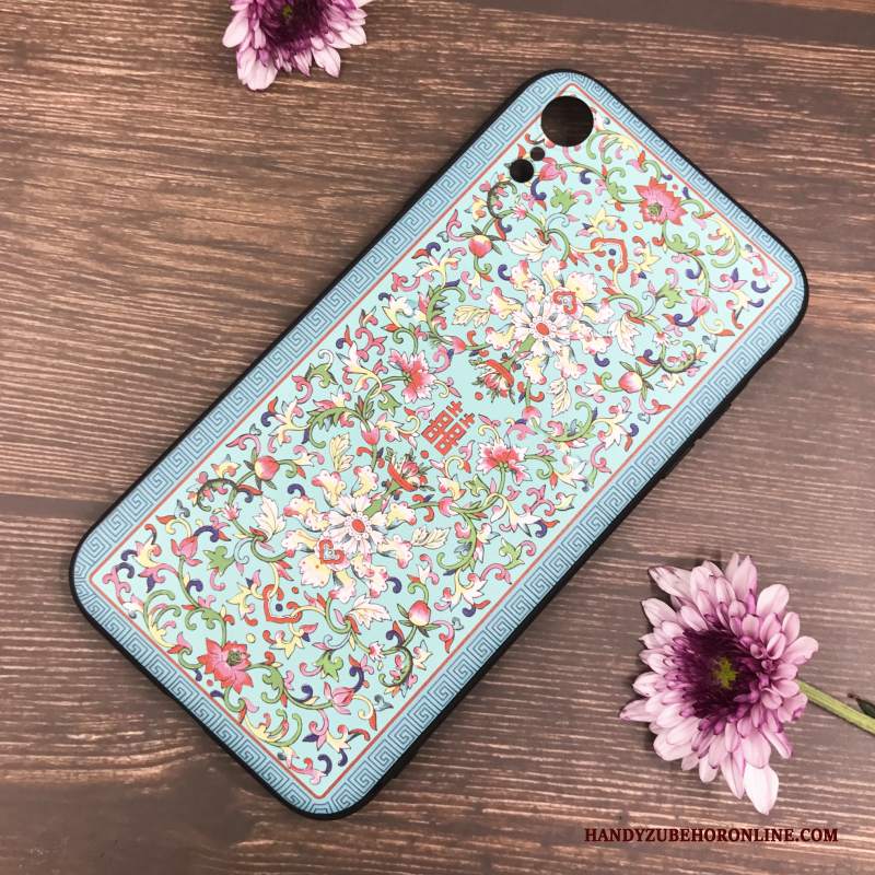 Custodia iPhone Xr Vintage Morbido Di Personalità, Cover iPhone Xr Silicone Blu Stile Cinese