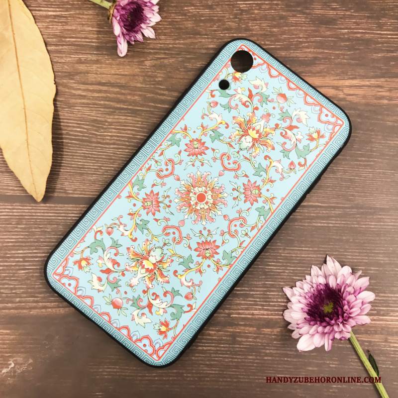 Custodia iPhone Xr Vintage Morbido Di Personalità, Cover iPhone Xr Silicone Blu Stile Cinese