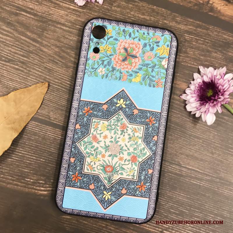 Custodia iPhone Xr Vintage Morbido Di Personalità, Cover iPhone Xr Silicone Blu Stile Cinese