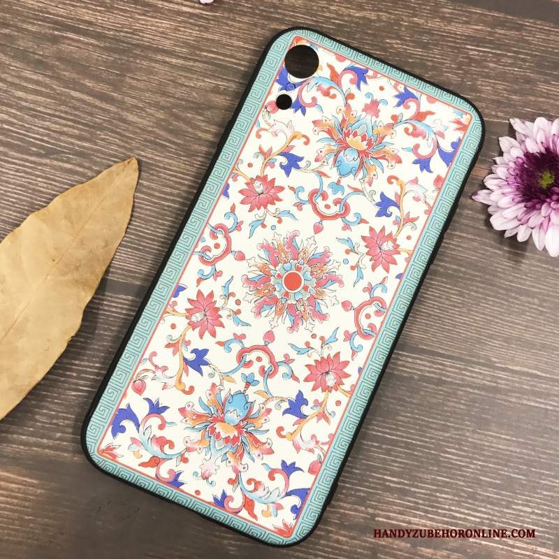 Custodia iPhone Xr Vintage Morbido Di Personalità, Cover iPhone Xr Silicone Blu Stile Cinese