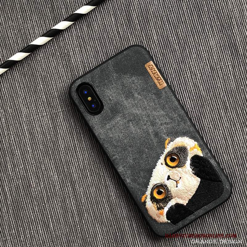 Custodia iPhone Xs Cartone Animato Amanti Nero, Cover iPhone Xs Gattino Orso