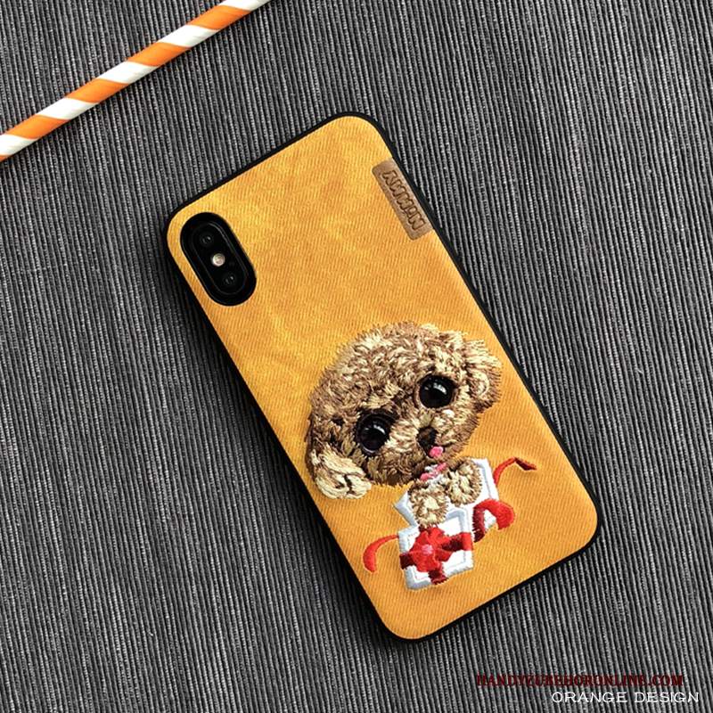 Custodia iPhone Xs Cartone Animato Amanti Nero, Cover iPhone Xs Gattino Orso