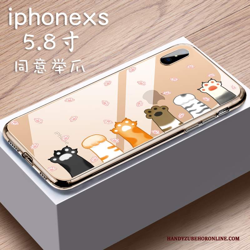 Custodia iPhone Xs Cartone Animato Bello Vetro, Cover iPhone Xs Gattino Anti-caduta