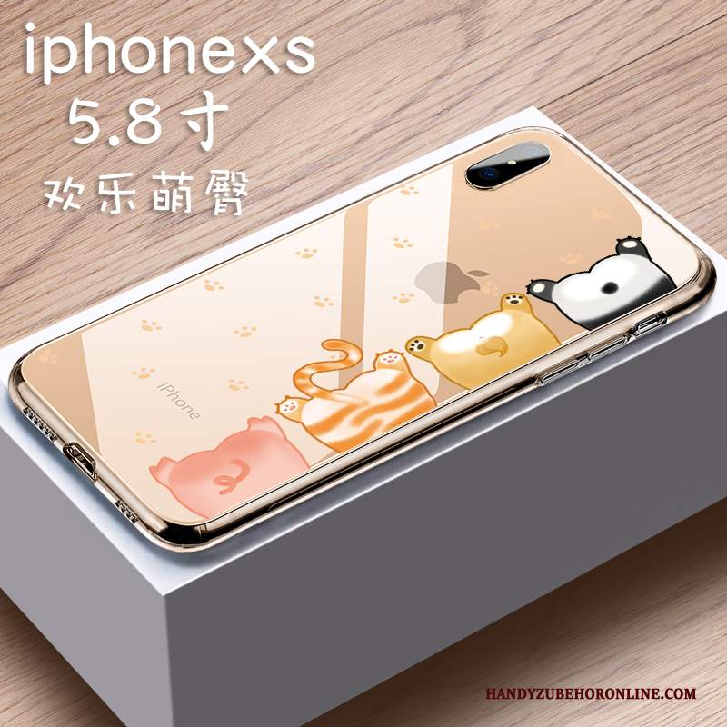 Custodia iPhone Xs Cartone Animato Bello Vetro, Cover iPhone Xs Gattino Anti-caduta