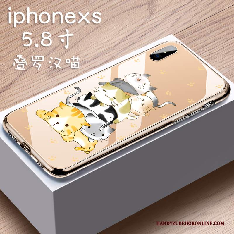 Custodia iPhone Xs Cartone Animato Bello Vetro, Cover iPhone Xs Gattino Anti-caduta