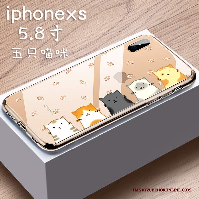 Custodia iPhone Xs Cartone Animato Bello Vetro, Cover iPhone Xs Gattino Anti-caduta