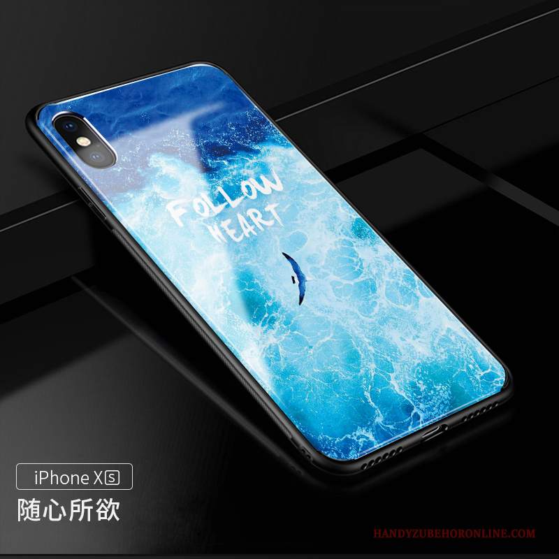 Custodia iPhone Xs Creativo Blu Marchio Di Tendenza, Cover iPhone Xs Amantitelefono