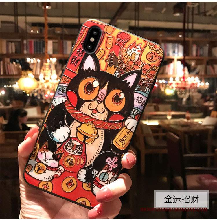 Custodia iPhone Xs Max Goffratura Nerotelefono, Cover iPhone Xs Max Ricchezza Gattino