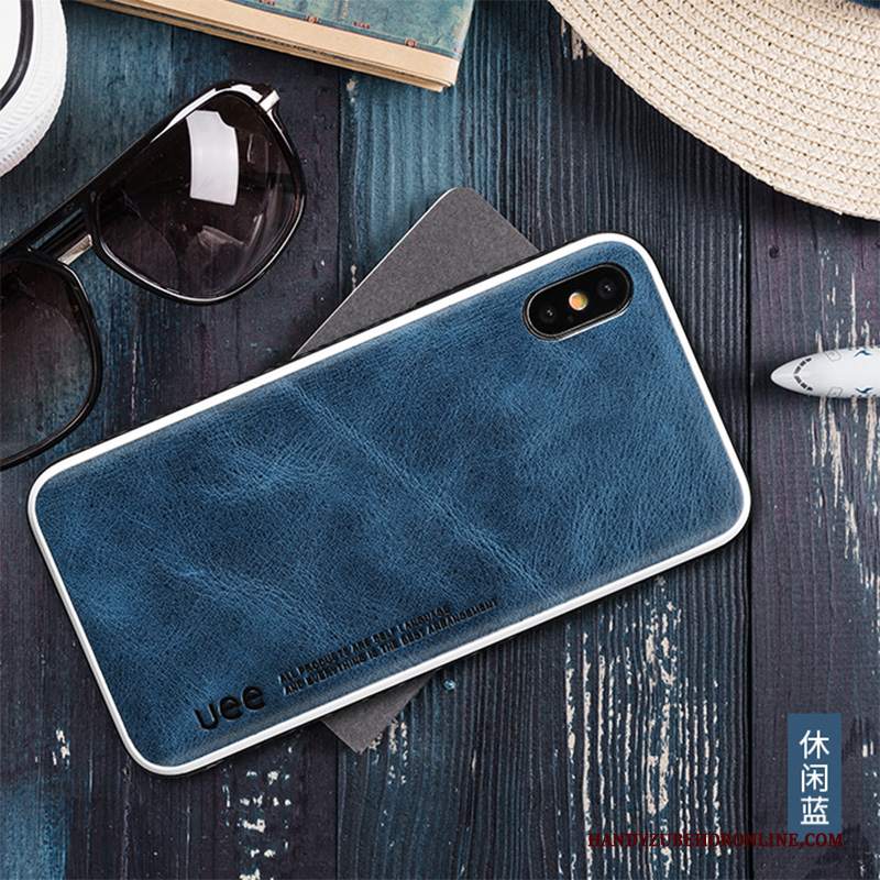 Custodia iPhone Xs Max Pelle Blu Semplici, Cover iPhone Xs Max Silicone Antiscivolo Nuovo