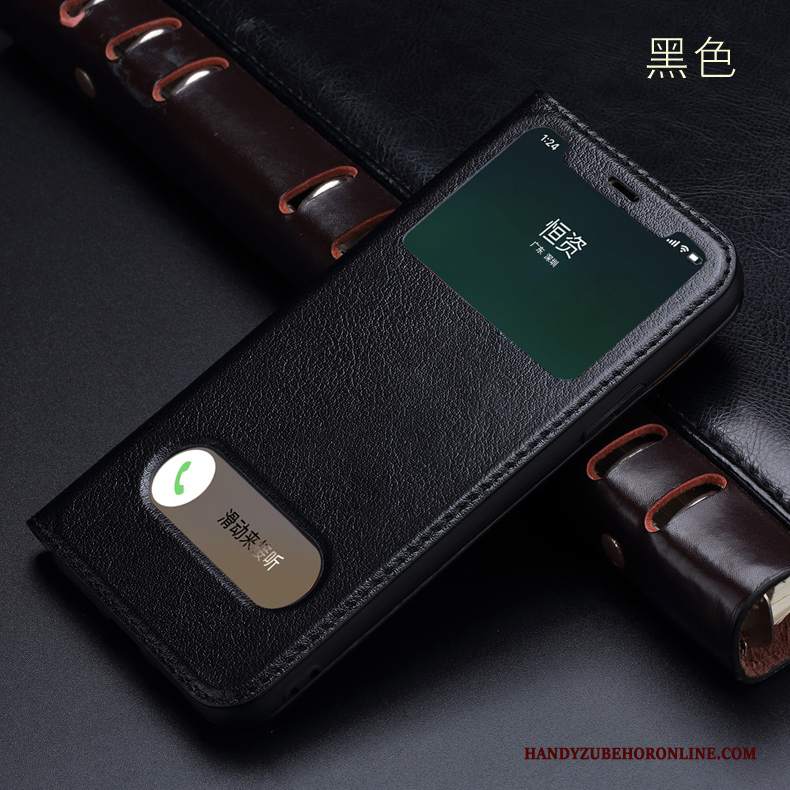 Custodia iPhone Xs Max Pelle Finestra Apertatelefono, Cover iPhone Xs Max Folio Nuovo Anti-caduta