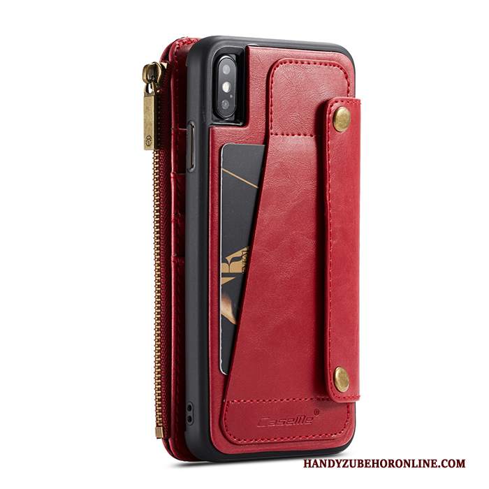 Custodia iPhone Xs Pelle Rosso Nuovo, Cover iPhone Xs Portafoglio Anti-caduta Borse Carta