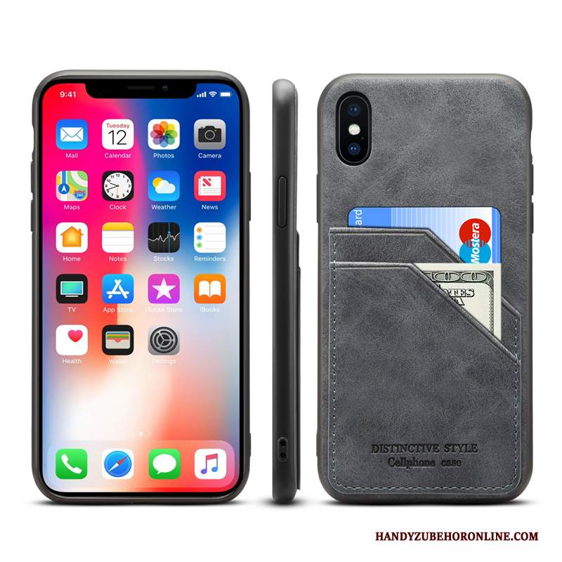 Custodia iPhone Xs Pelle Tutto Incluso Grigio, Cover iPhone Xs Carta Morbido