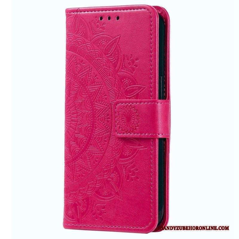 Custodia in pelle Huawei Mate 50 Pro Mandala Sole Con Cordino