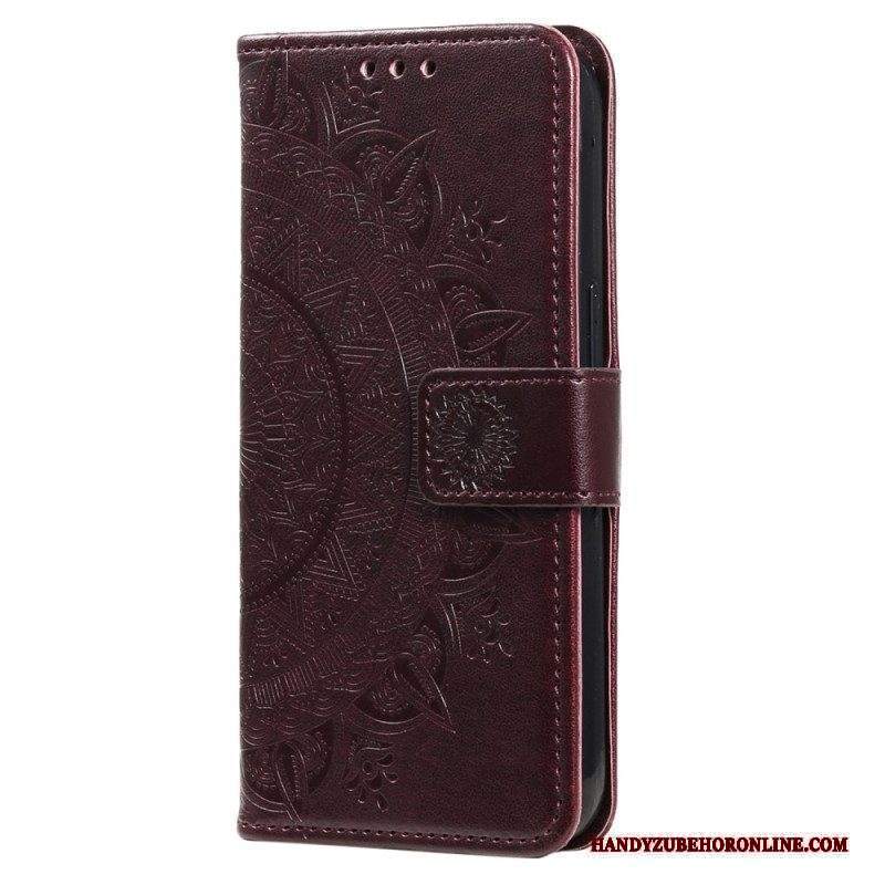 Custodia in pelle Huawei Mate 50 Pro Mandala Sole Con Cordino