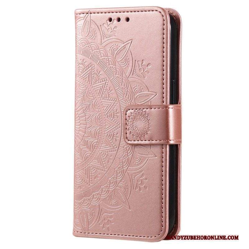 Custodia in pelle Huawei Mate 50 Pro Mandala Sole Con Cordino