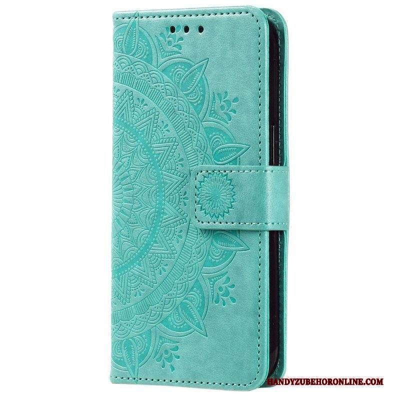 Custodia in pelle Huawei Mate 50 Pro Mandala Sole Con Cordino