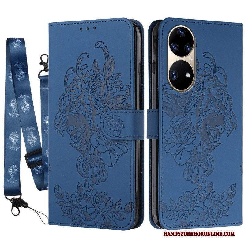 Custodia in pelle Huawei P50 Pro Barocco Strappy Tiger