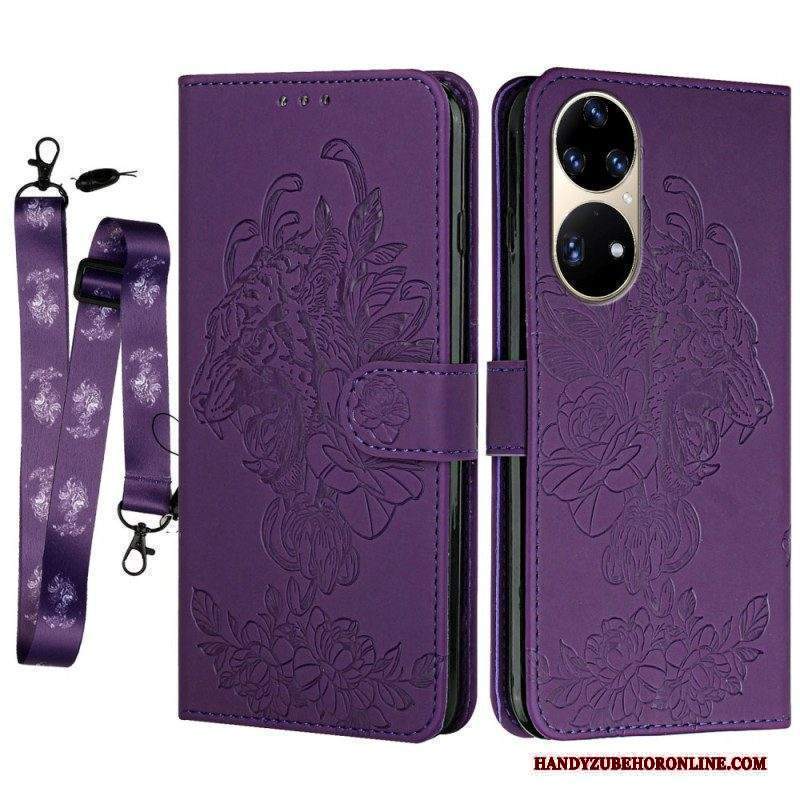 Custodia in pelle Huawei P50 Pro Barocco Strappy Tiger