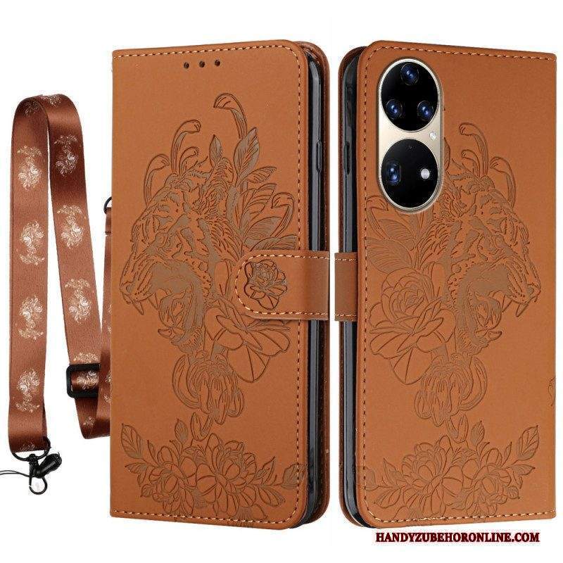 Custodia in pelle Huawei P50 Pro Barocco Strappy Tiger