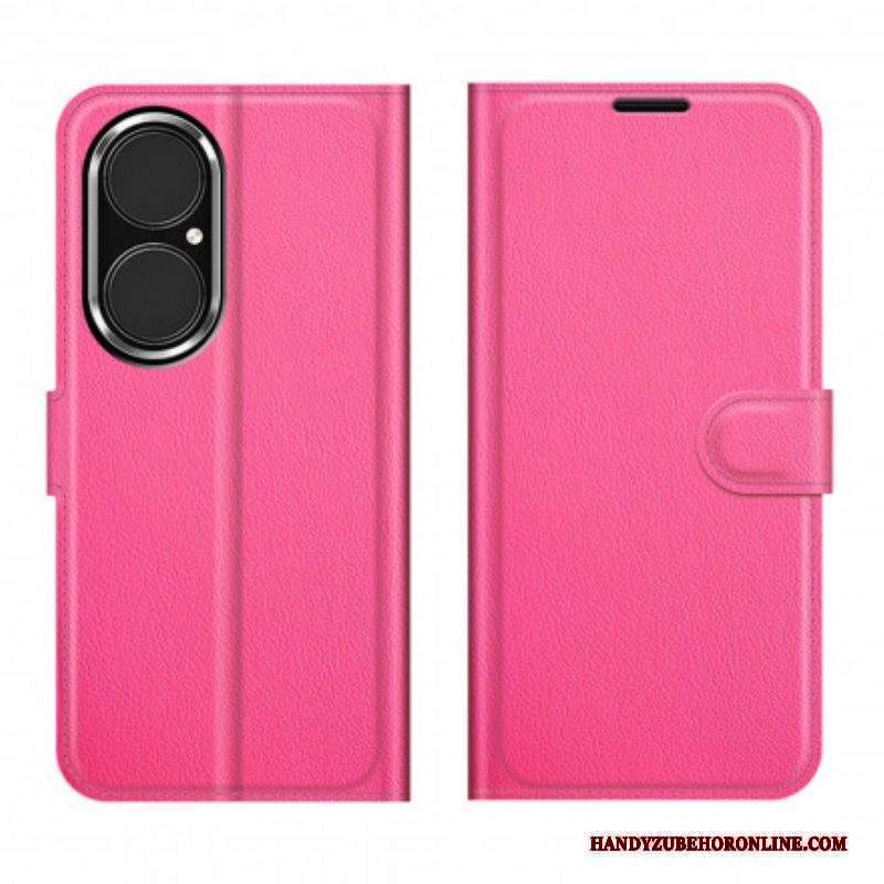 Custodia in pelle Huawei P50 Stile Classico In Pelle Litchi