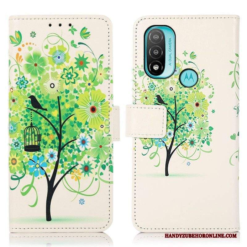 Custodia in pelle Moto E40 / E30 / E20 Albero In Fiore