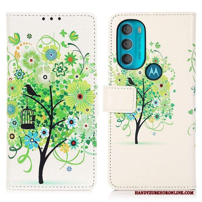 Custodia in pelle Moto G71 5G Albero In Fiore