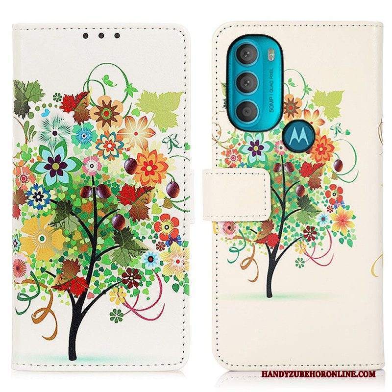 Custodia in pelle Moto G71 5G Albero In Fiore