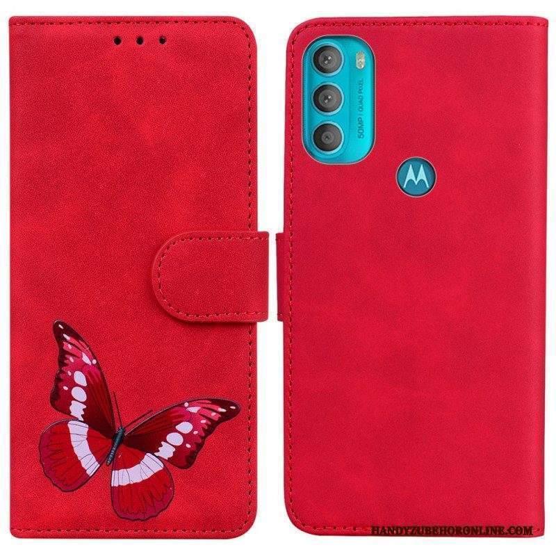 Custodia in pelle Moto G71 5G Farfalla Dal Tocco Di Pelle