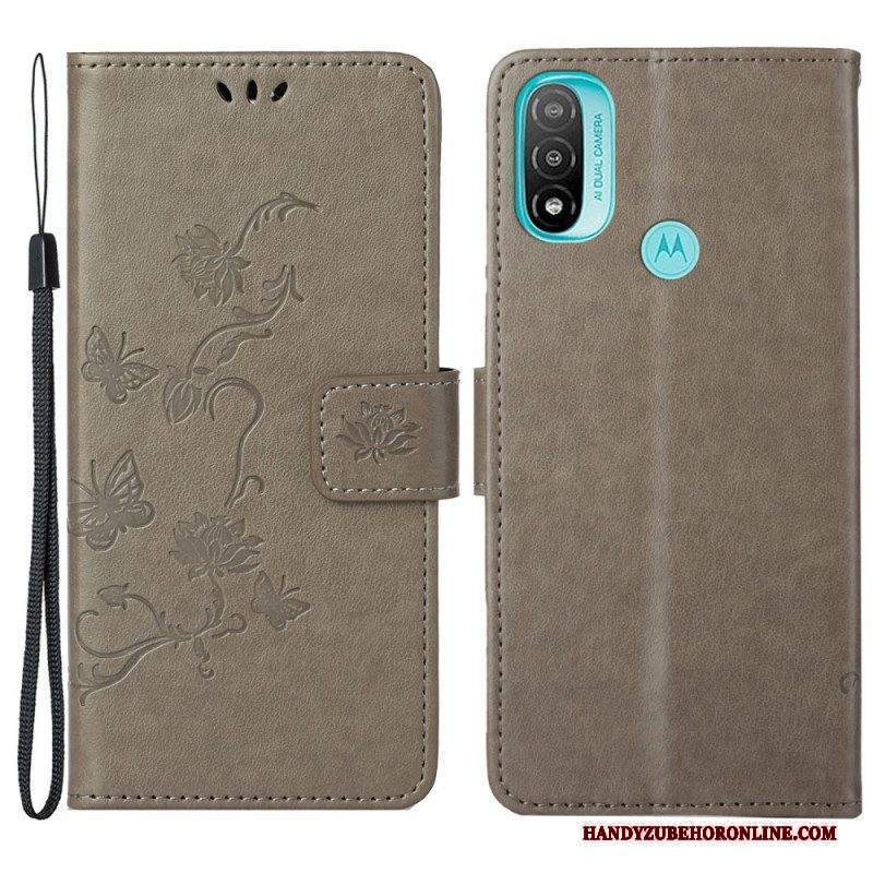 Custodia in pelle Moto G71 5G Farfalle E Fiori Asiatici