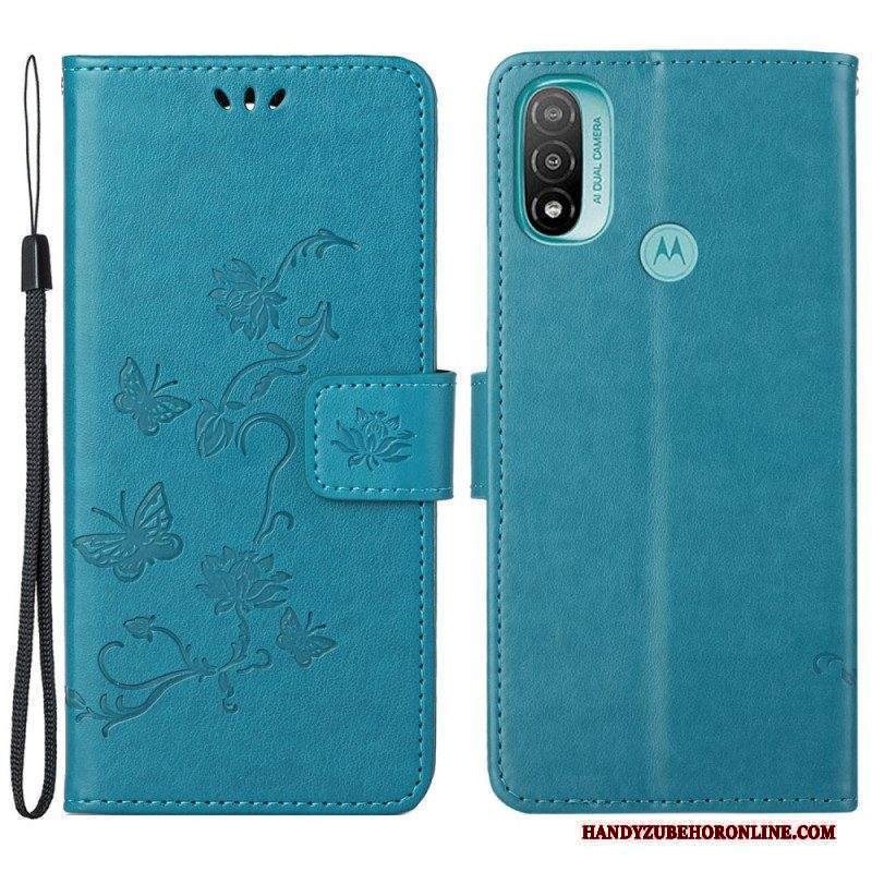 Custodia in pelle Moto G71 5G Farfalle E Fiori Asiatici