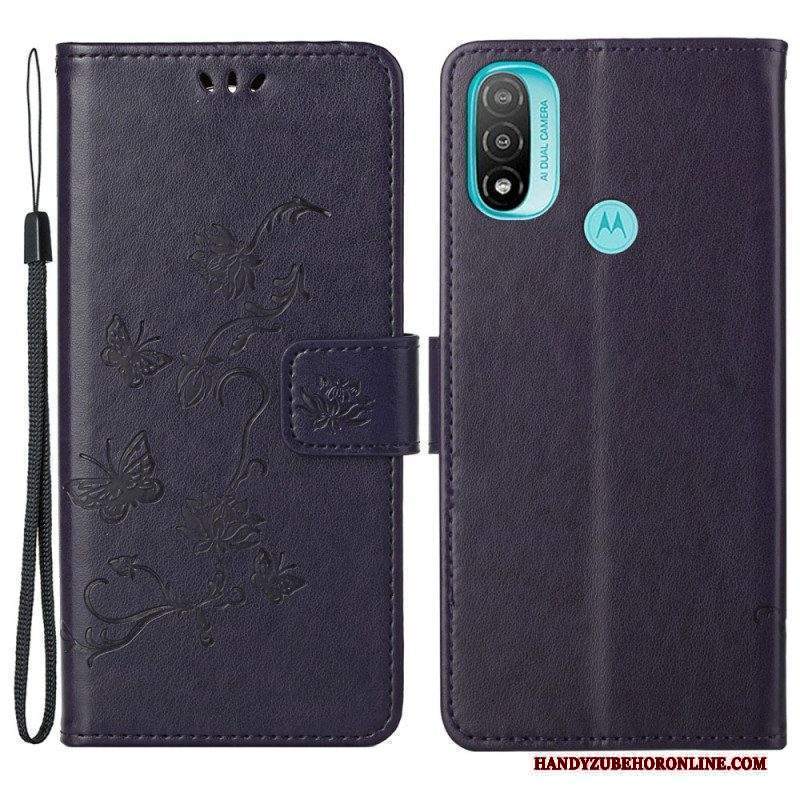 Custodia in pelle Moto G71 5G Farfalle E Fiori Asiatici