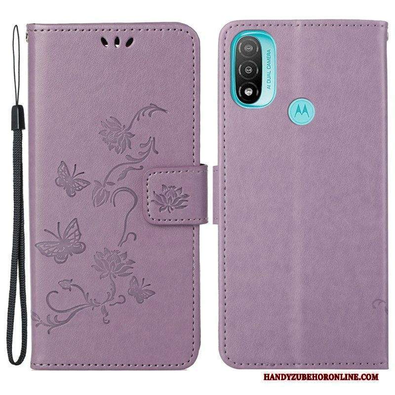 Custodia in pelle Moto G71 5G Farfalle E Fiori Asiatici