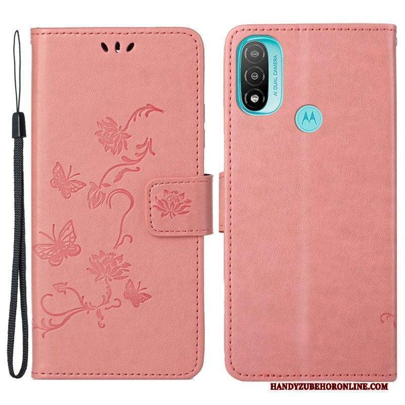 Custodia in pelle Moto G71 5G Farfalle E Fiori Asiatici