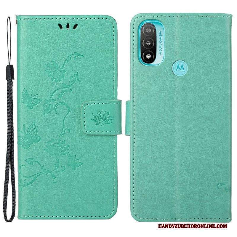 Custodia in pelle Moto G71 5G Farfalle E Fiori Asiatici