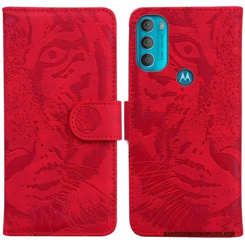 Custodia in pelle Moto G71 5G Stampa Faccia Di Tigre