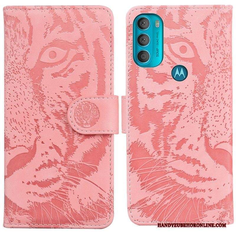 Custodia in pelle Moto G71 5G Stampa Faccia Di Tigre