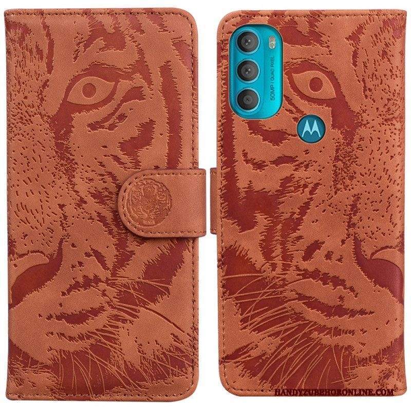 Custodia in pelle Moto G71 5G Stampa Faccia Di Tigre