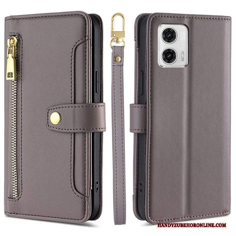 Custodia in pelle Moto G73 5G Borsa Con Tracolla E Cordino