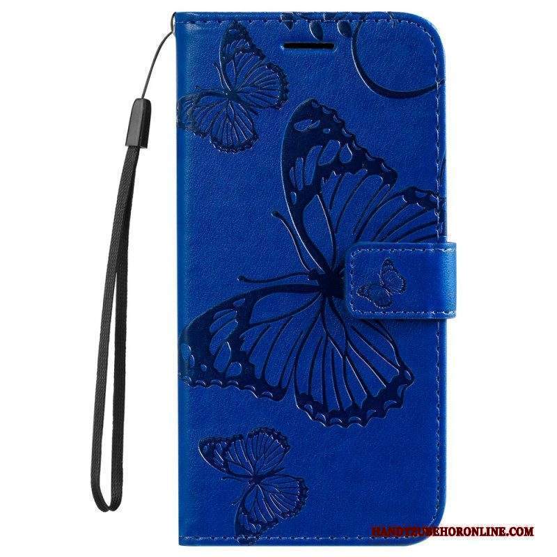 Custodia in pelle Motorola Edge 20 Pro Farfalle Con Cinturino Gigante