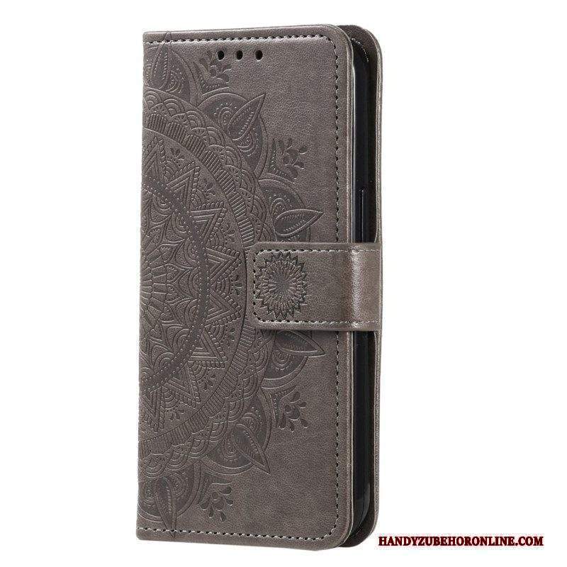 Custodia in pelle Motorola Edge 40 Pro Mandala Sole Con Cordino