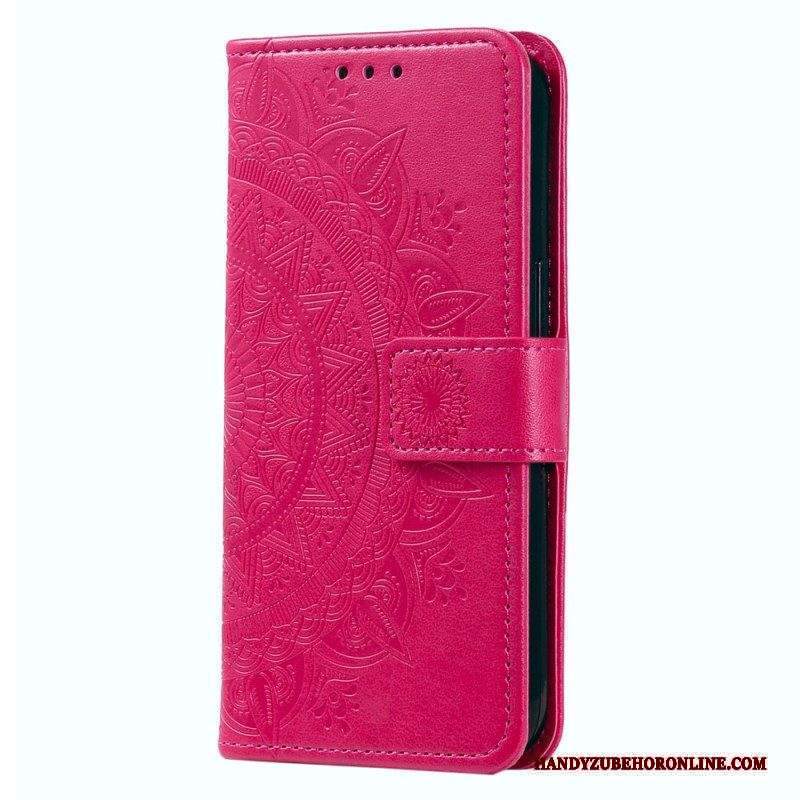 Custodia in pelle Motorola Edge 40 Pro Mandala Sole Con Cordino