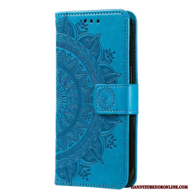 Custodia in pelle Motorola Edge 40 Pro Mandala Sole Con Cordino