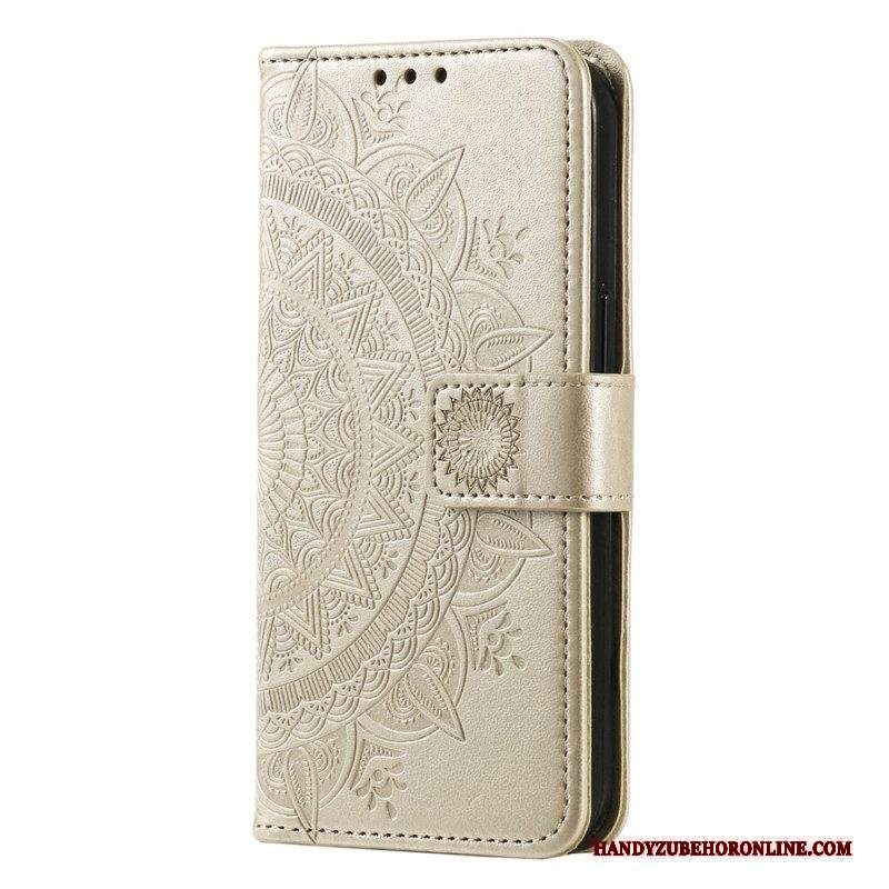 Custodia in pelle Motorola Edge 40 Pro Mandala Sole Con Cordino