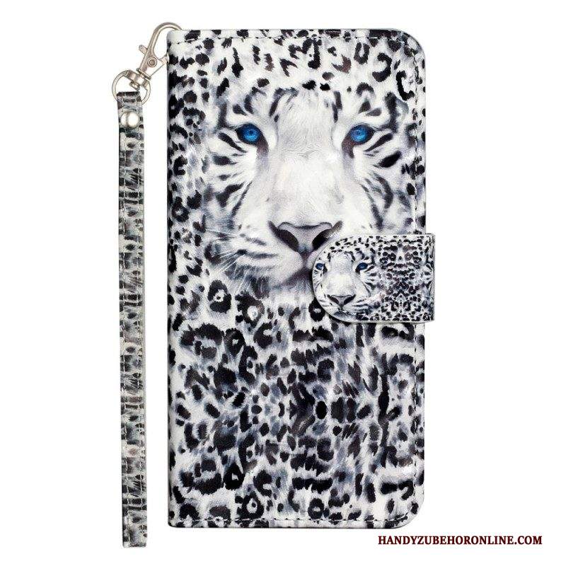 Custodia in pelle Samsung Galaxy A14 / A14 5G Leopardo Con Spalline