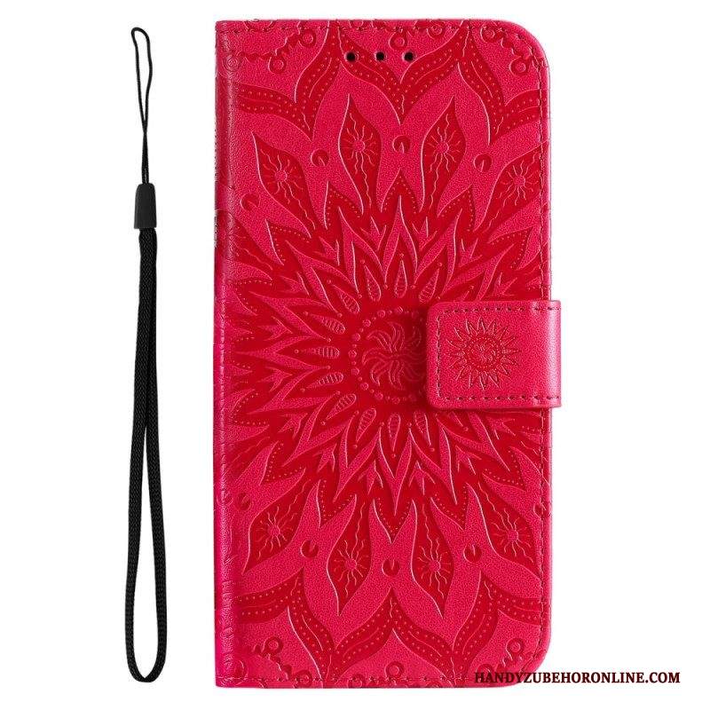 Custodia in pelle Samsung Galaxy A14 / A14 5G Mandala Sole Con Cordino