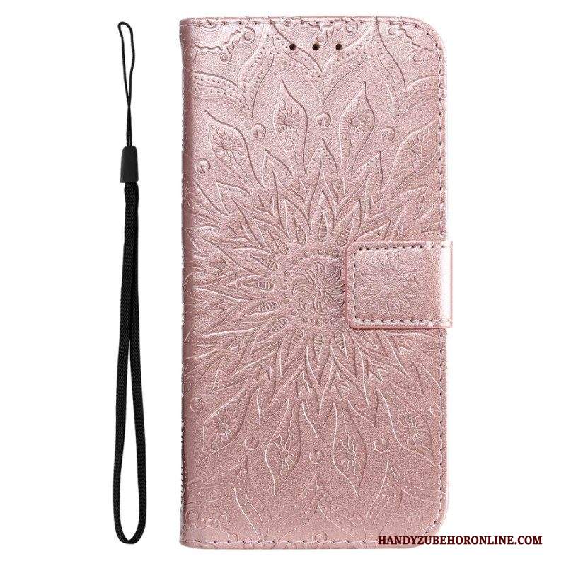 Custodia in pelle Samsung Galaxy A14 / A14 5G Mandala Sole Con Cordino