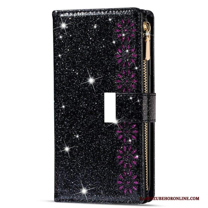 Custodia in pelle Samsung Galaxy A42 5G Portafoglio Portafoglio Con Zip In Paillettes