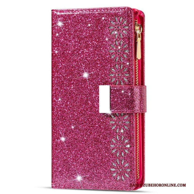 Custodia in pelle Samsung Galaxy A42 5G Portafoglio Portafoglio Con Zip In Paillettes