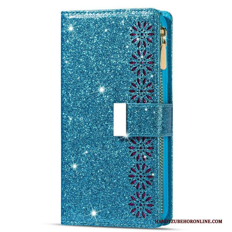 Custodia in pelle Samsung Galaxy A42 5G Portafoglio Portafoglio Con Zip In Paillettes